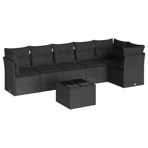 Sofasæt til haven 7 dele med hynder polyrattan sort