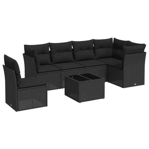 Sofasæt til haven 7 dele med hynder polyrattan sort
