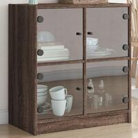 Skab med glaslåger 68x37x75,5 cm brun egetræsfarve