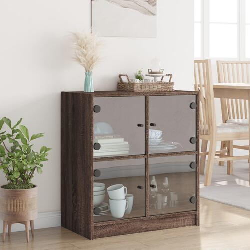 Skab med glaslåger 68x37x75,5 cm brun egetræsfarve
