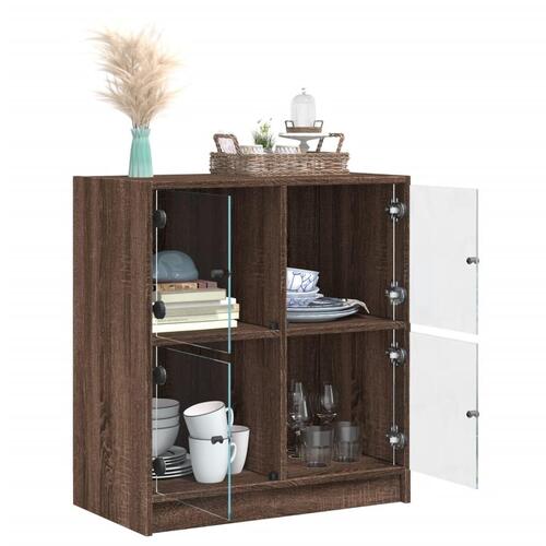 Skab med glaslåger 68x37x75,5 cm brun egetræsfarve