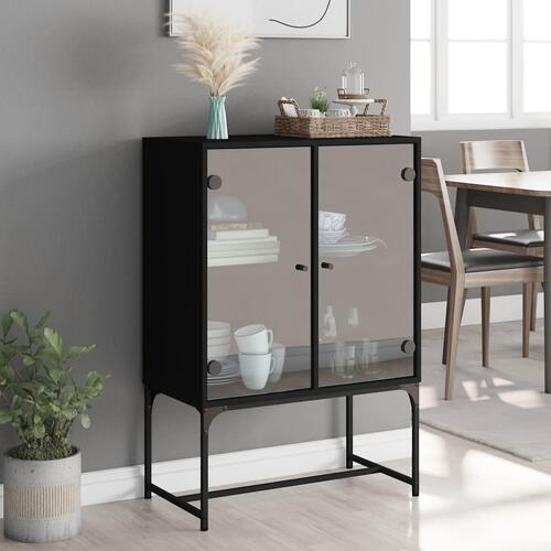 Skab med glaslåger 69x37x100 cm sort