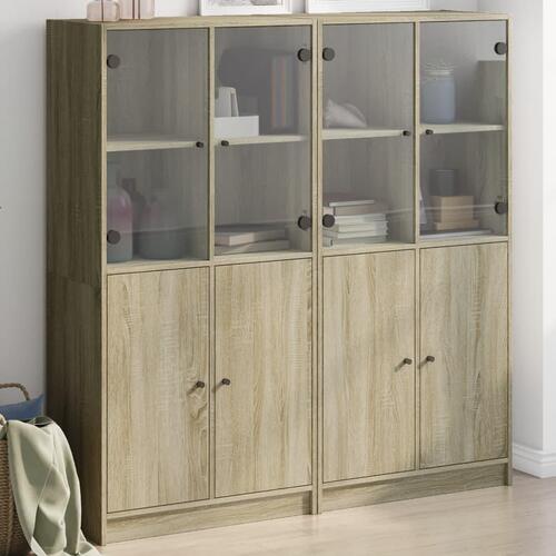 Bogreol med låger 136x37x142 cm konstrueret træ sonoma-eg