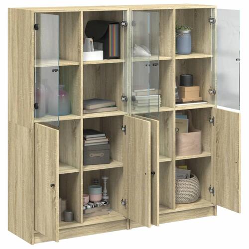 Bogreol med låger 136x37x142 cm konstrueret træ sonoma-eg