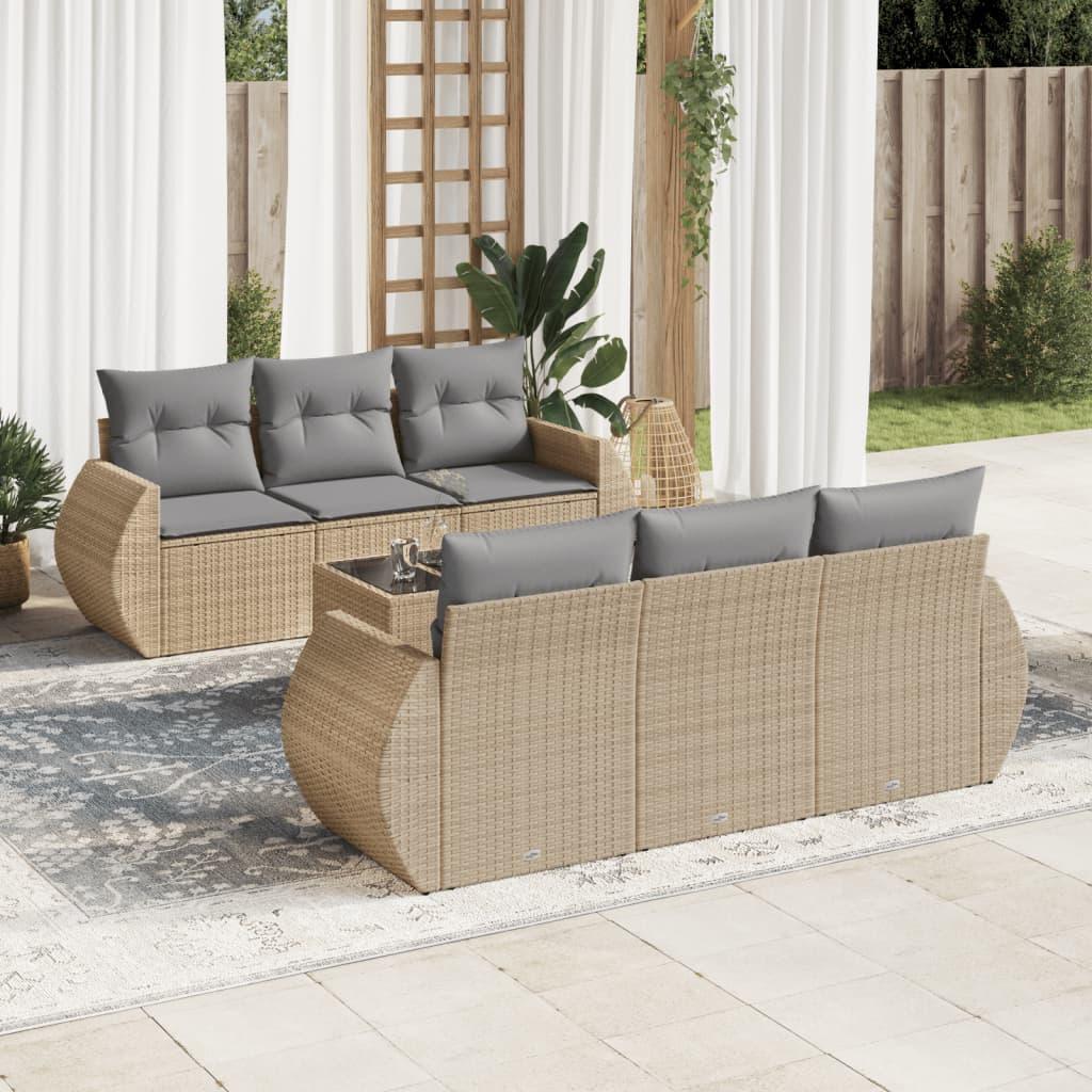 Sofasæt til haven 7 dele med hynder polyrattan beige billede