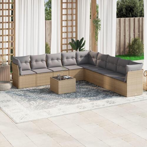 Sofasæt til haven 10 dele med hynder polyrattan beige