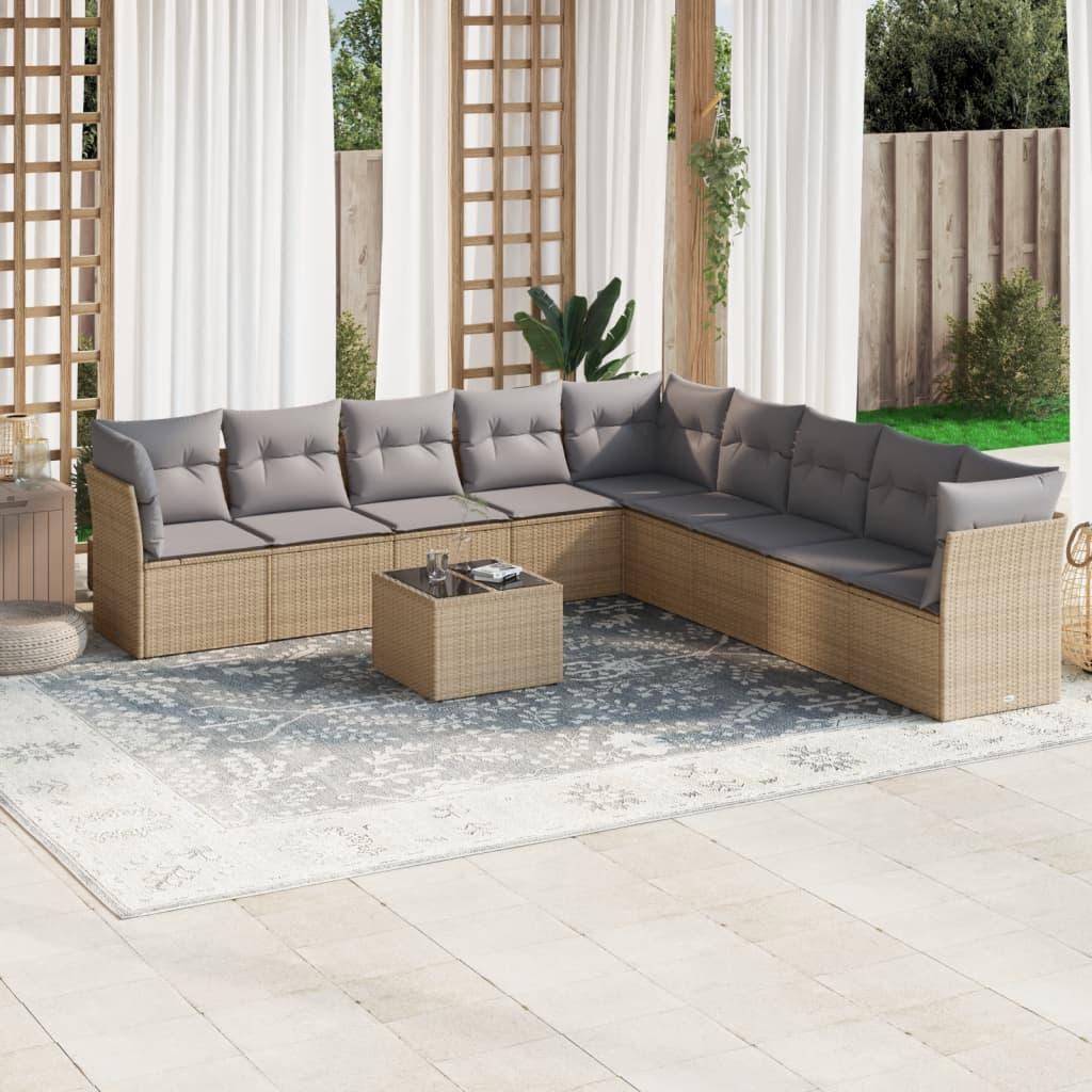 Sofasæt til haven 10 dele med hynder polyrattan beige