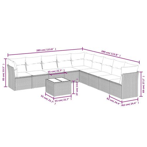 Sofasæt til haven 10 dele med hynder polyrattan beige