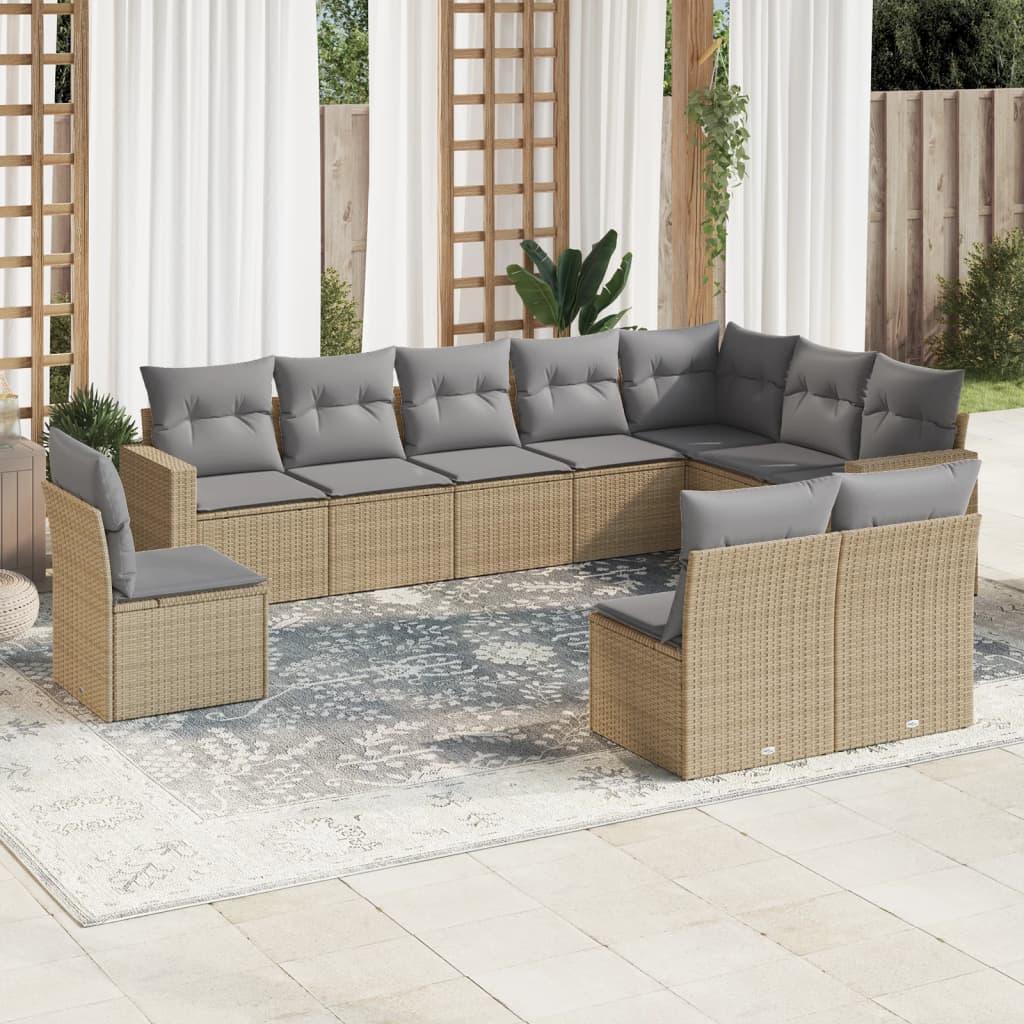Sofasæt til haven 10 dele med hynder polyrattan beige