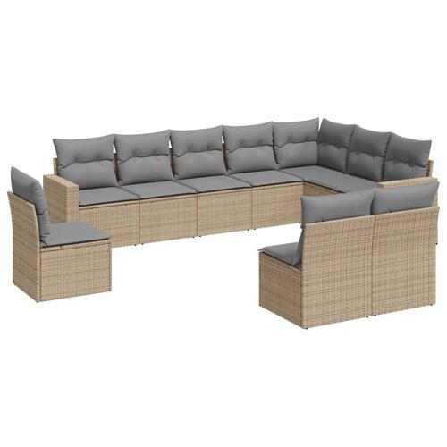 Sofasæt til haven 10 dele med hynder polyrattan beige