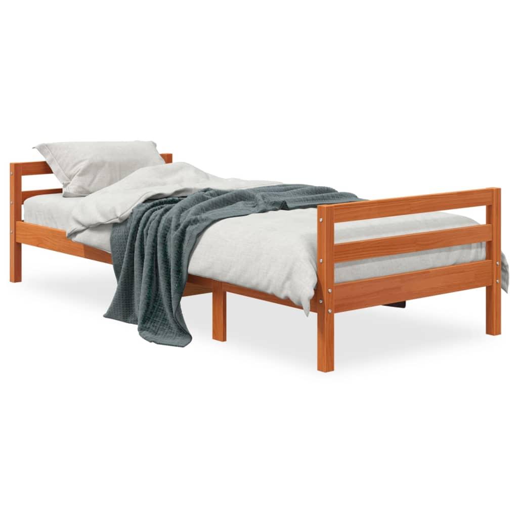 Sengeramme uden madras 90x190 cm massivt fyrretræ gyldenbrun billede