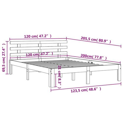 Sengeramme med sengegavl 120x200 cm massivt fyrretræ gyldenbrun