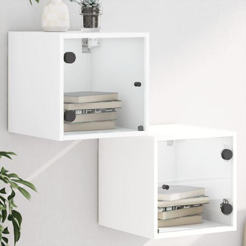 Sengeborde 2 stk. med glaslåger 35x37x35 cm hvid
