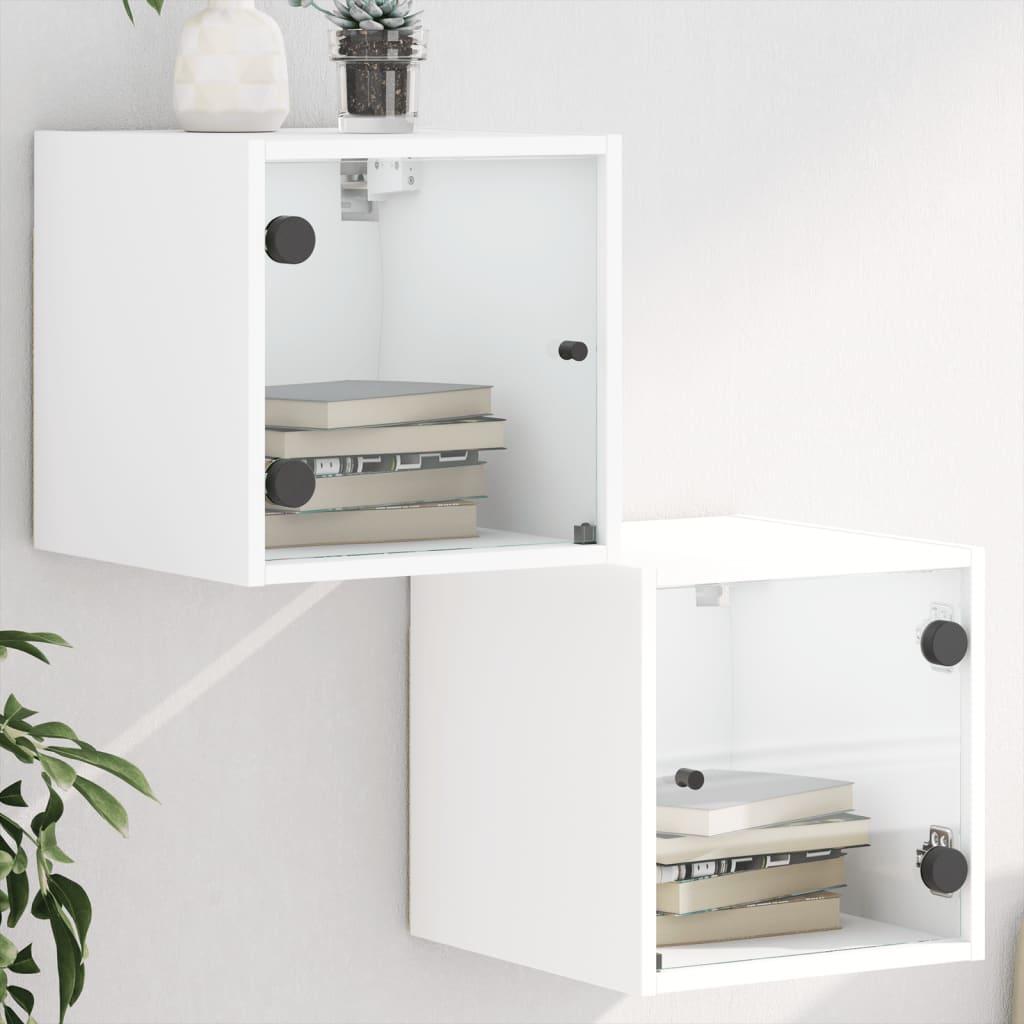 Sengeborde 2 stk. med glaslåger 35x37x35 cm hvid