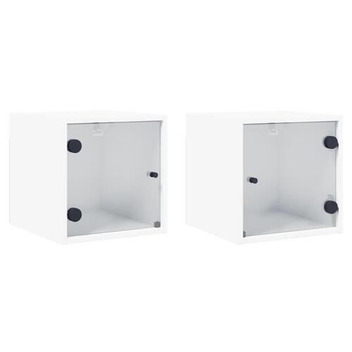 Sengeborde 2 stk. med glaslåger 35x37x35 cm hvid