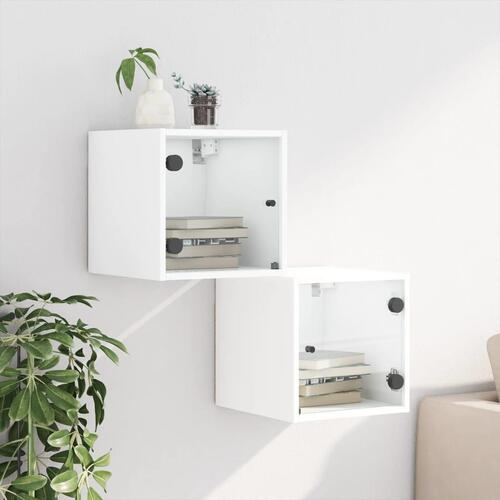 Sengeborde 2 stk. med glaslåger 35x37x35 cm hvid