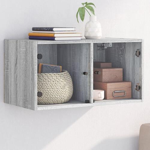 Skab med glaslåger 68,5x37x35 cm grå sonoma-eg