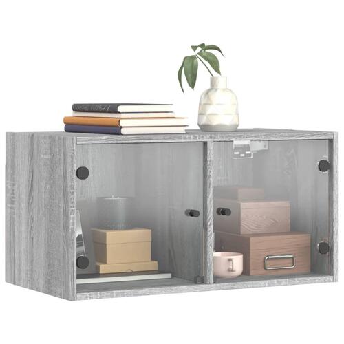 Skab med glaslåger 68,5x37x35 cm grå sonoma-eg