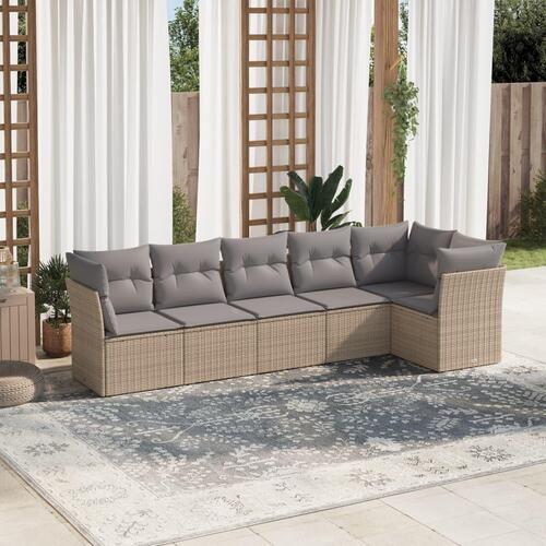 Sofasæt til haven 6 dele med hynder polyrattan beige