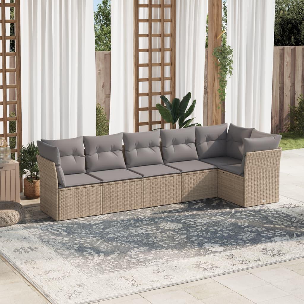 Sofasæt til haven 6 dele med hynder polyrattan beige