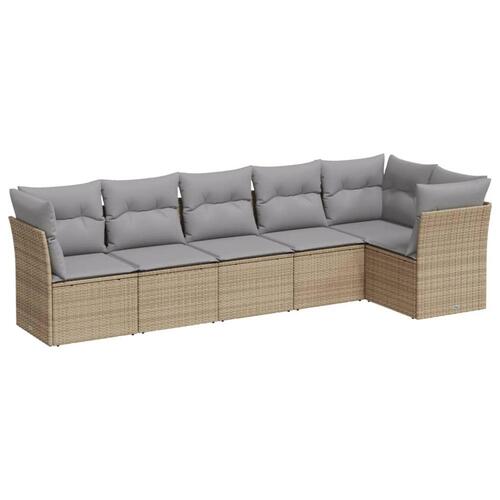 Sofasæt til haven 6 dele med hynder polyrattan beige
