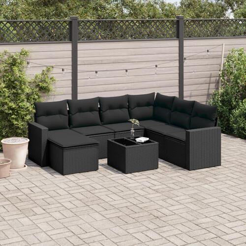 Sofasæt til haven 8 dele med hynder polyrattan sort