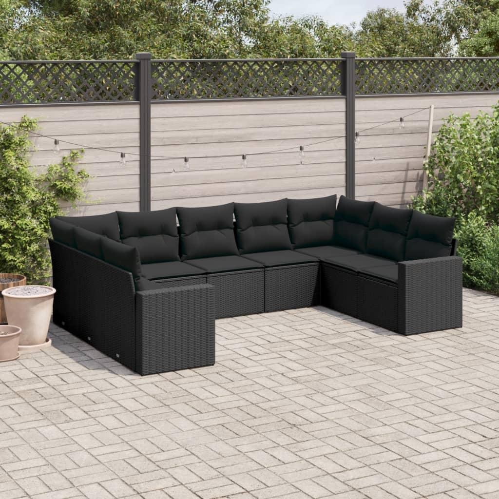 Sofasæt til haven 9 dele med hynder polyrattan sort