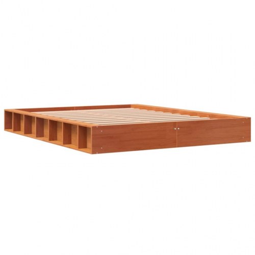 Sengeramme uden madras 135x190 cm massivt fyrretræ brun
