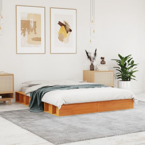 Sengeramme uden madras 135x190 cm massivt fyrretræ brun