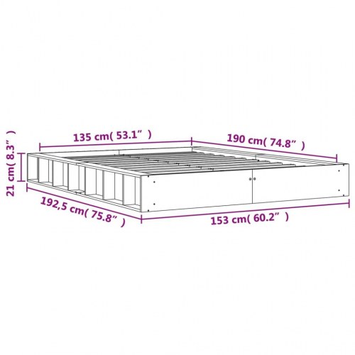 Sengeramme uden madras 135x190 cm massivt fyrretræ brun