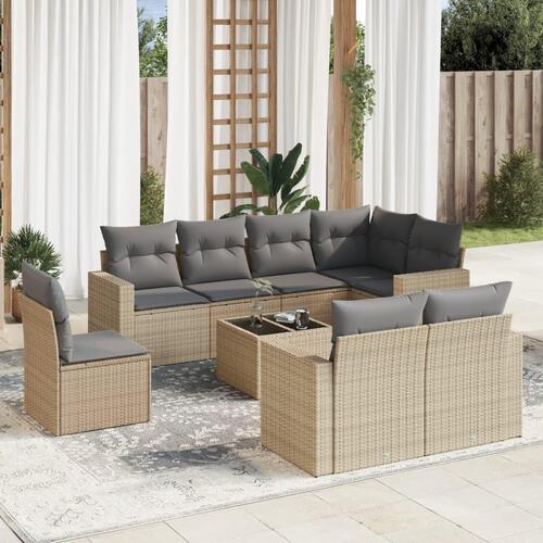 Sofasæt til haven 9 dele med hynder polyrattan beige
