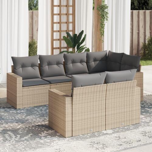 Sofasæt til haven 7 dele med hynder polyrattan beige