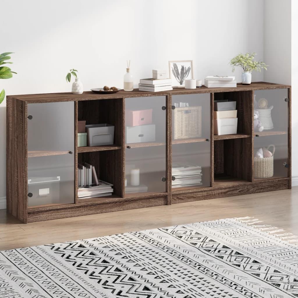 Bogreol med låger 204x37x75 cm konstrueret træ brunt eg