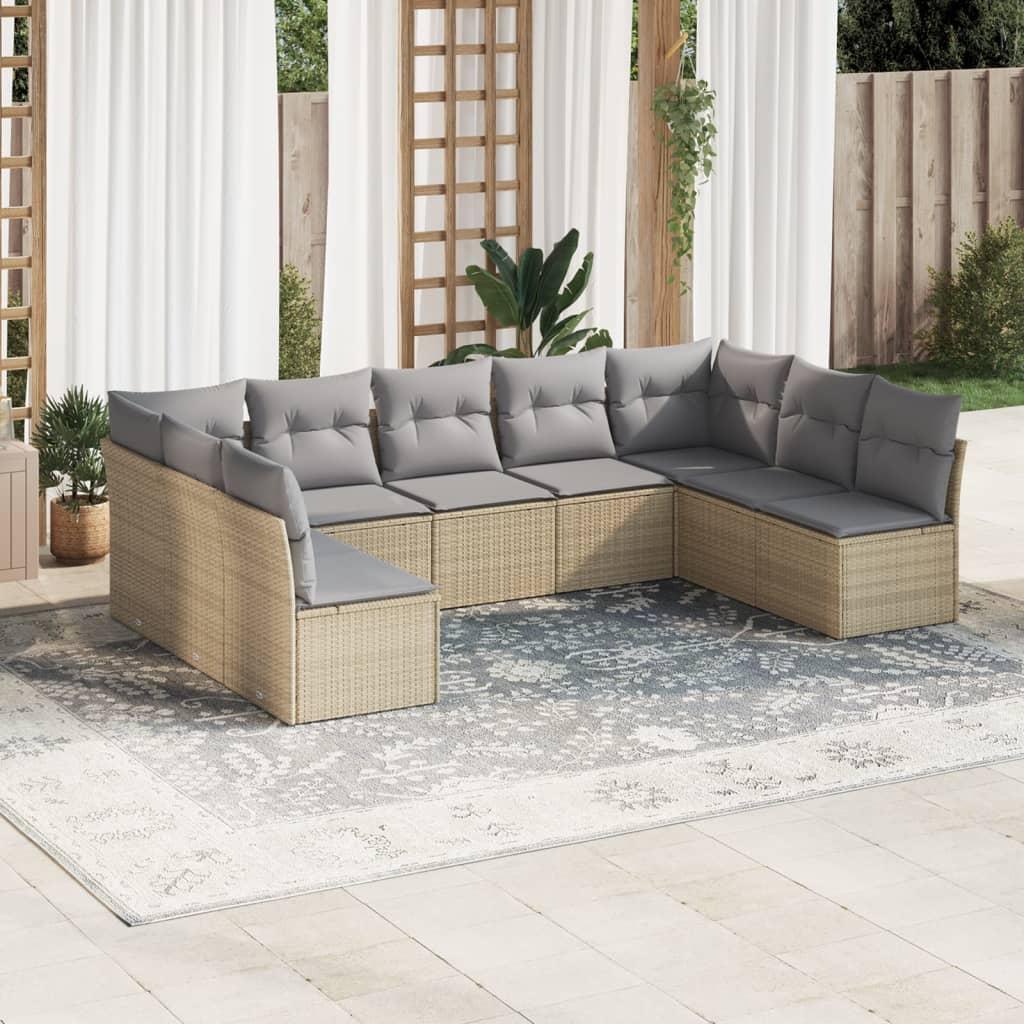 Sofasæt til haven 9 dele med hynder polyrattan beige