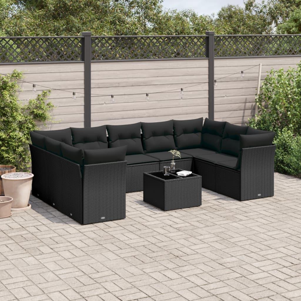 Sofasæt til haven 10 dele med hynder polyrattan sort