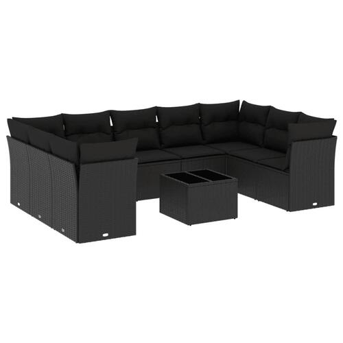 Sofasæt til haven 10 dele med hynder polyrattan sort