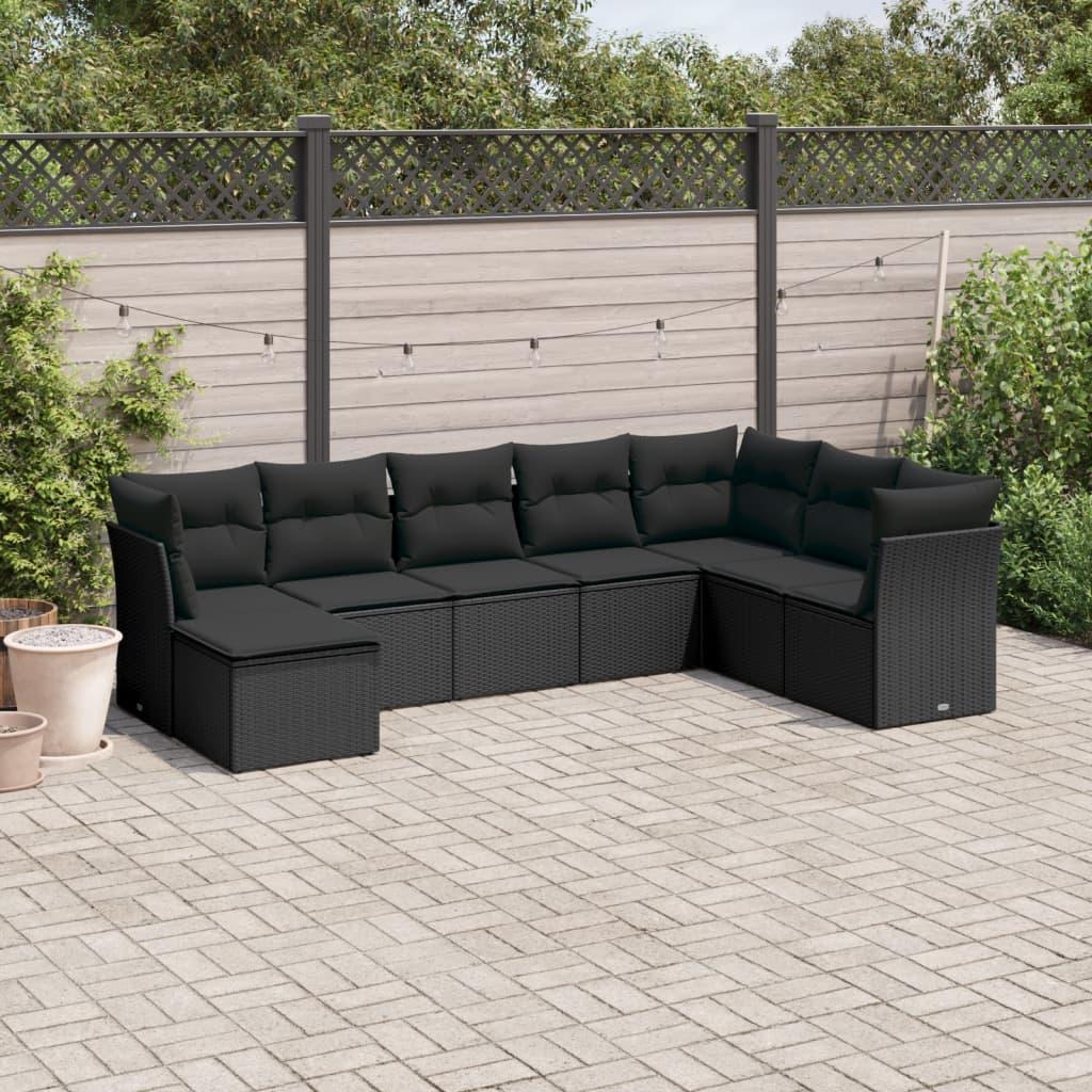 Sofasæt til haven 8 dele med hynder polyrattan sort billede