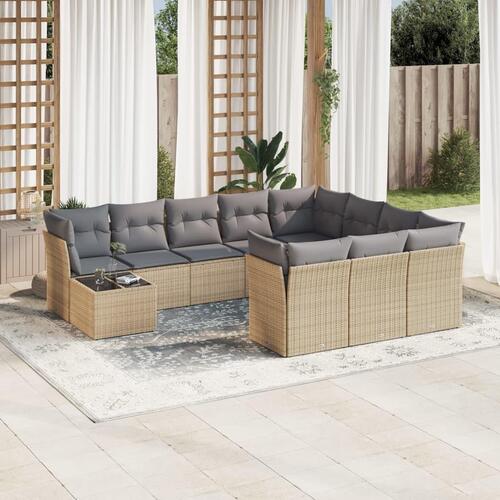 Sofasæt til haven 11 dele med hynder polyrattan beige