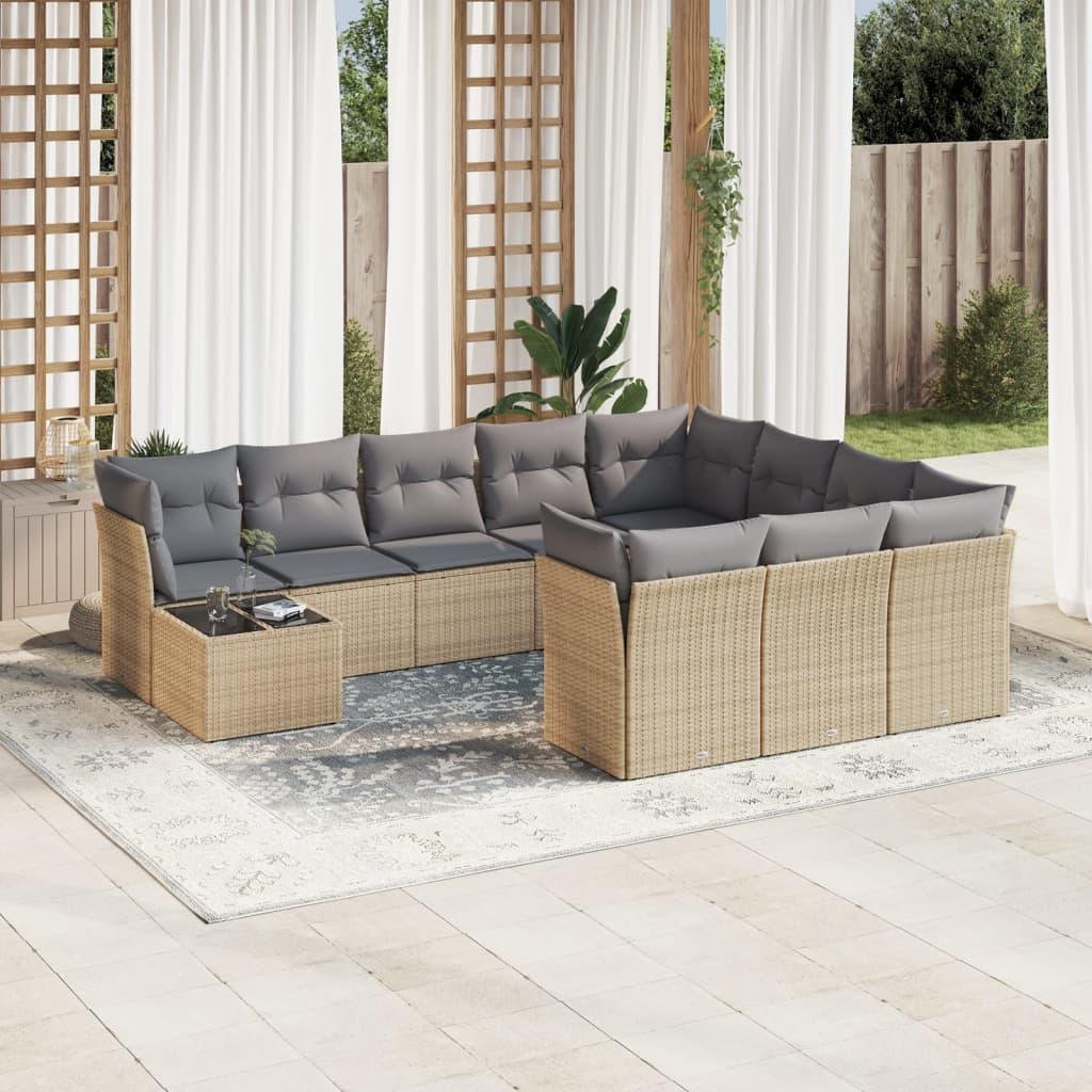 Sofasæt til haven 11 dele med hynder polyrattan beige