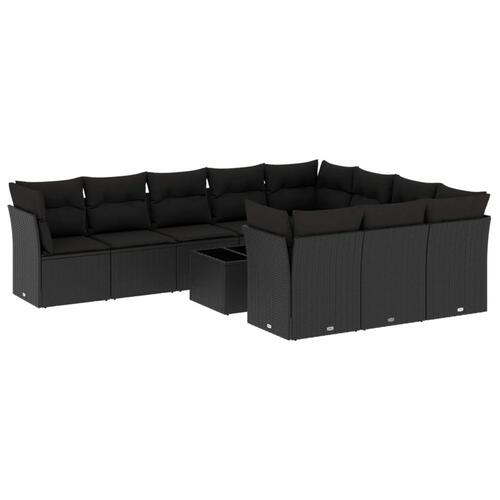 Sofasæt til haven 11 dele med hynder polyrattan sort