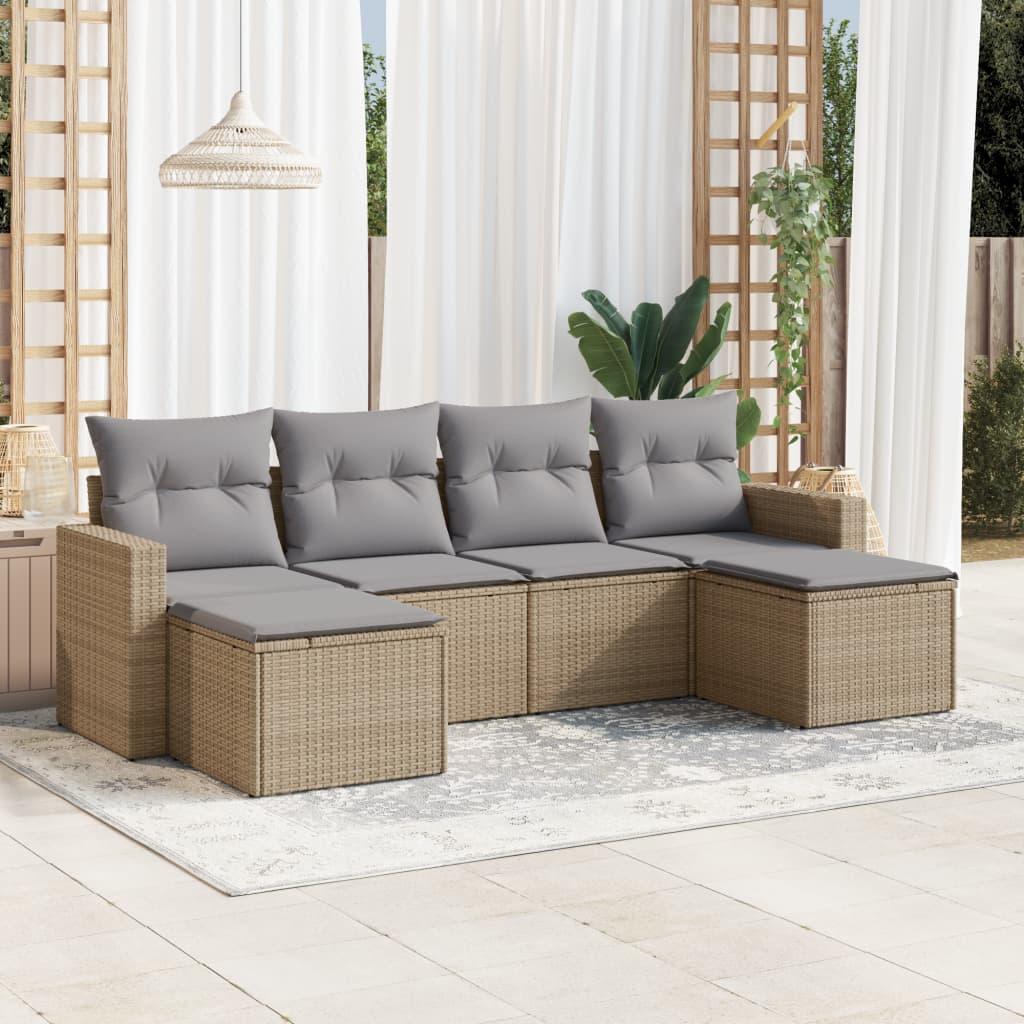 Sofasæt til haven 6 dele med hynder polyrattan beige