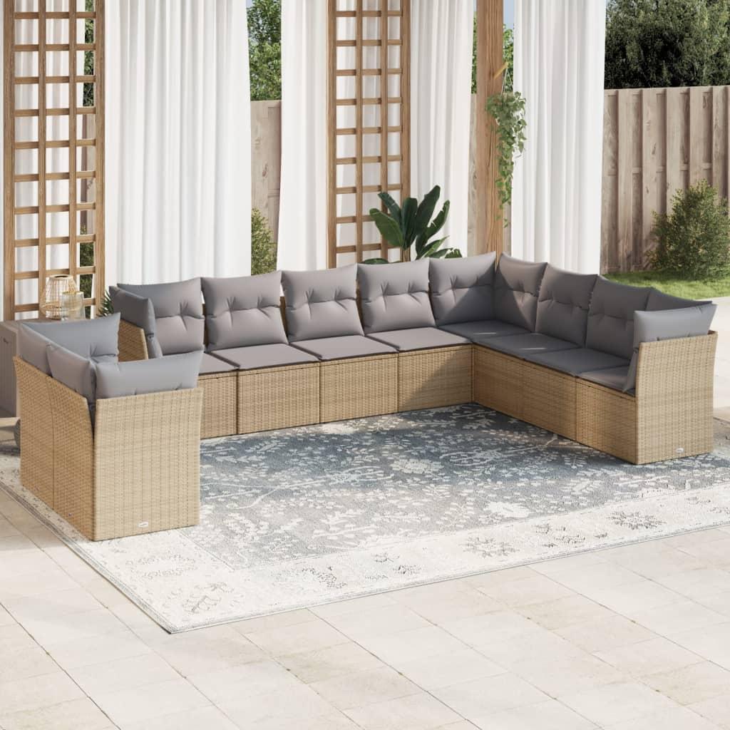 Sofasæt til haven 10 dele med hynder polyrattan beige