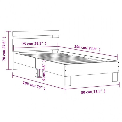 Sengeramme med sengegavl 75×190 cm - konstrueret træ, betongrå