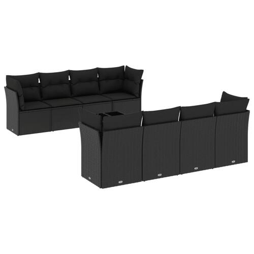 Sofasæt til haven 9 dele med hynder polyrattan sort