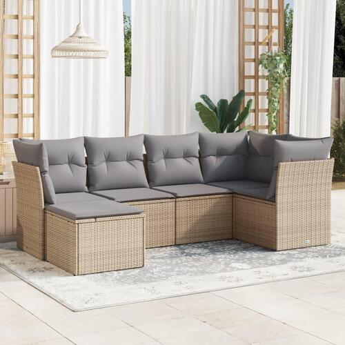 Sofasæt til haven 6 dele med hynder polyrattan beige
