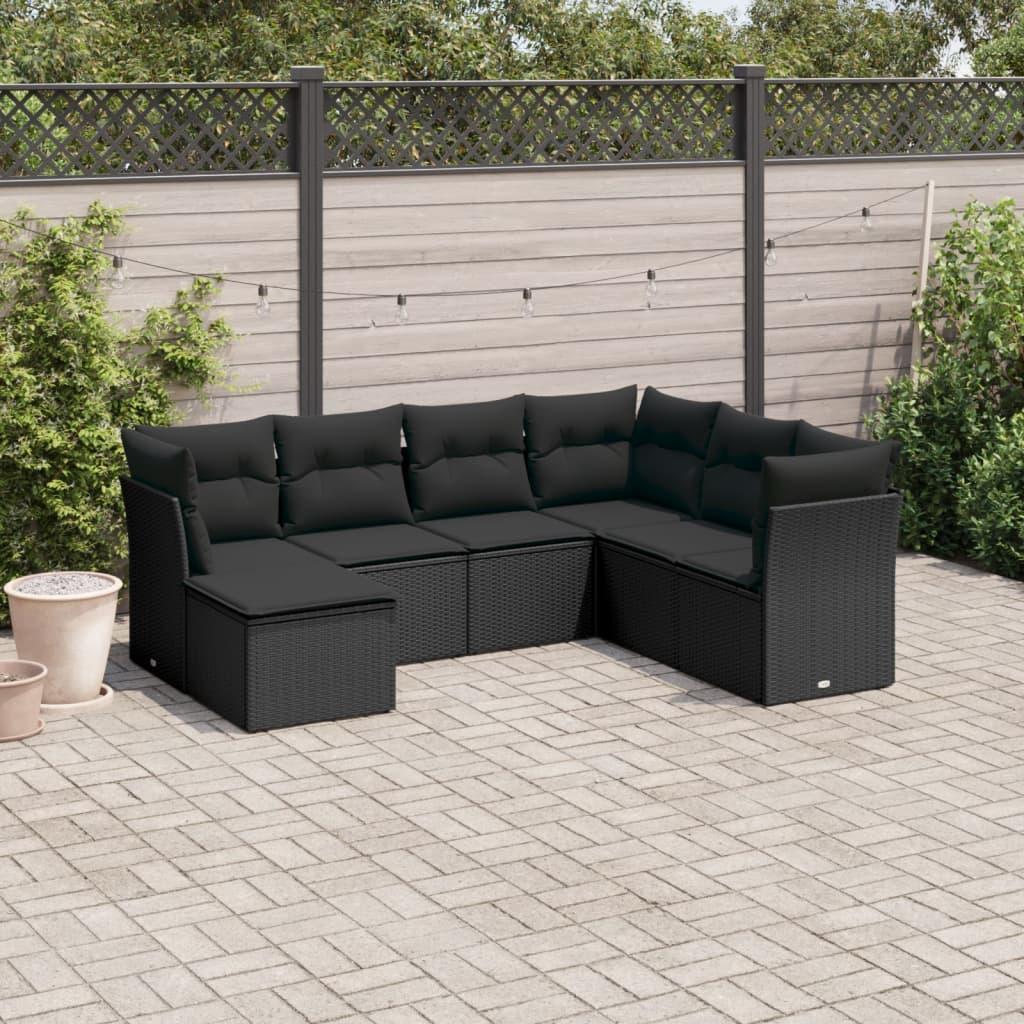 Sofasæt til haven 7 dele med hynder polyrattan sort
