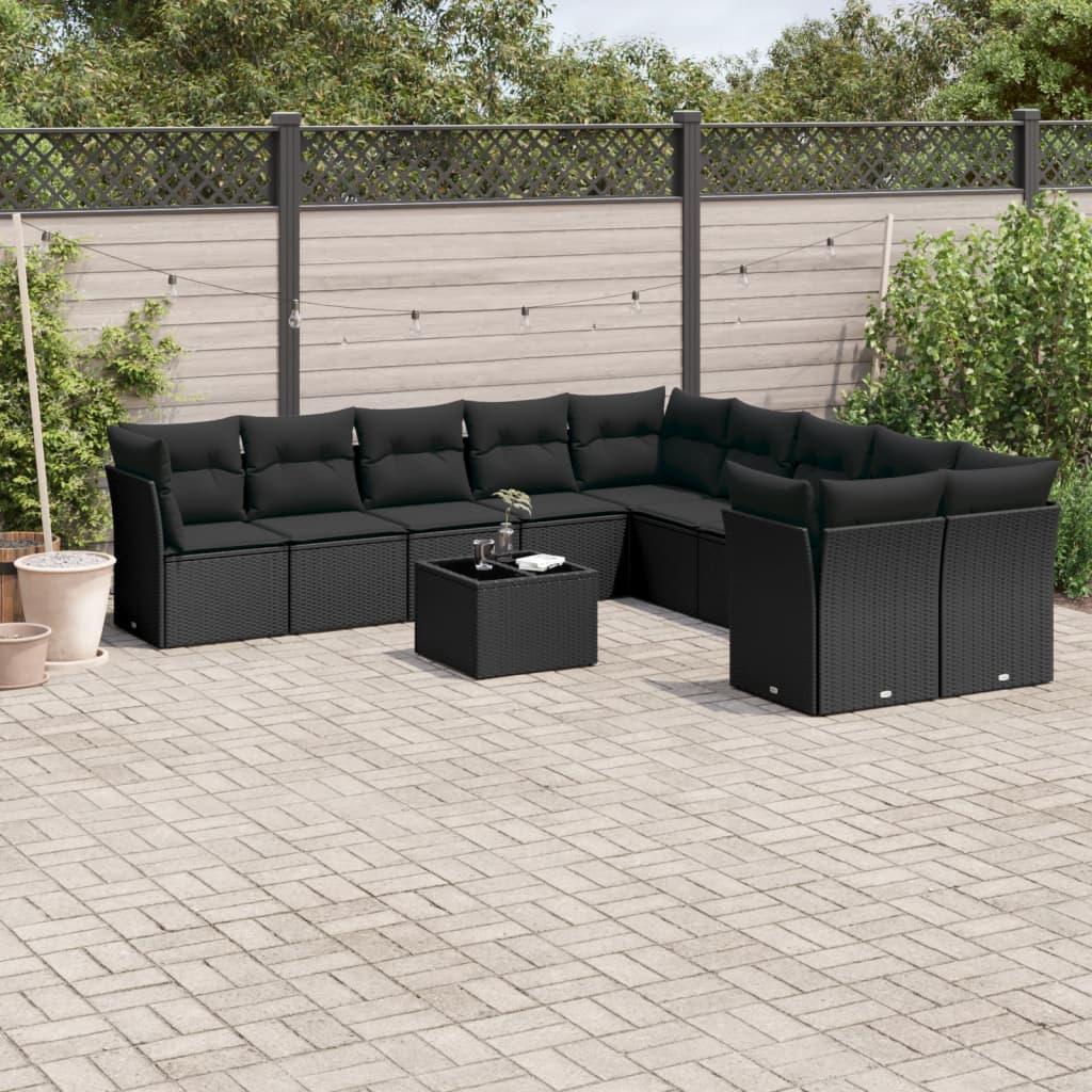 Sofasæt til haven 11 dele med hynder polyrattan sort