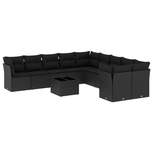 Sofasæt til haven 11 dele med hynder polyrattan sort