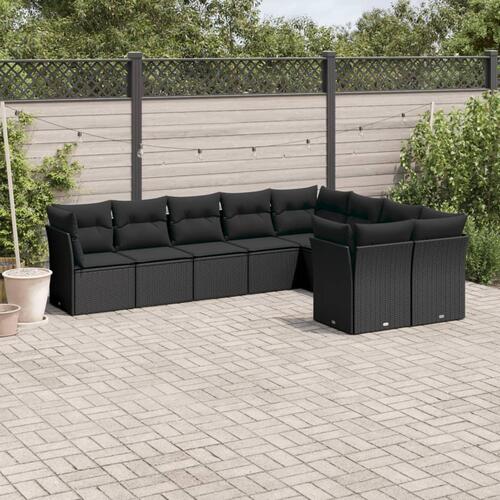 Sofasæt til haven 9 dele med hynder polyrattan sort