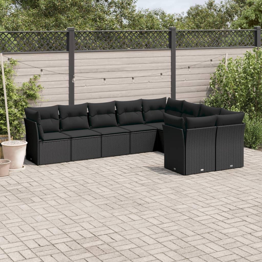 Sofasæt til haven 9 dele med hynder polyrattan sort